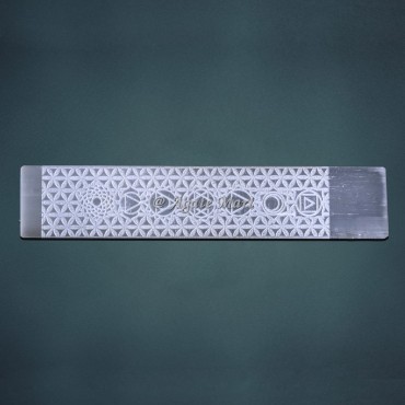 Flower Of Life Engraved Chakra Symbol Selenite Plain Wand