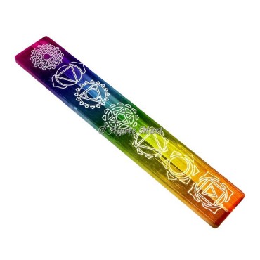 Rainbow Engraved Seven Chakra Symbol Selenite Wand