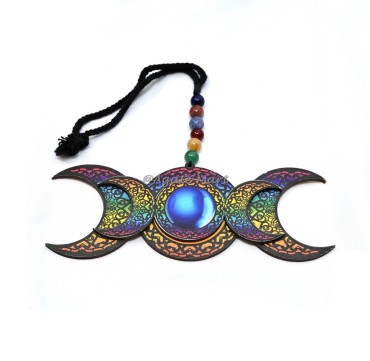 Triple Moon With 7 Chakra Beads Wall or Car Hanging For Healing