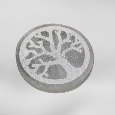 Engraved Tree Of Life Selenite Charging Plate
