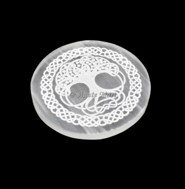 Tree Of Life Engraved Selenite Charging Plate
