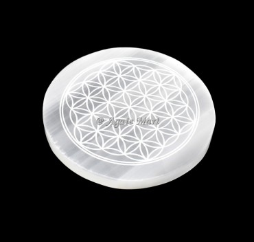 Flower Of Life Engraved Selenite Charging Plate