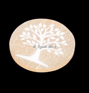 Tree Of Life Engraved Orange Selenite Charging Plate
