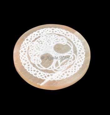 Tree Of Life Orange Engraved Selenite Charging Plate