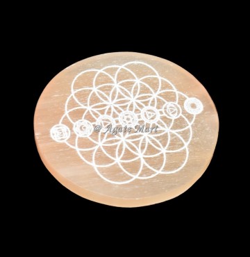 Seven Chakra Engraved Orange Selenite Charging Plate