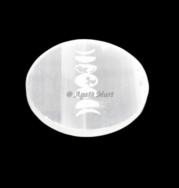 Moon Phase Etched Selenite Charging Plate