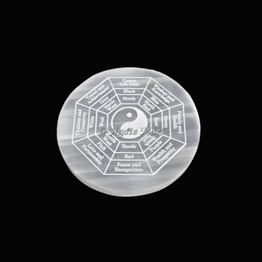 Yin Yang Engraved Grid Selenite Charging Plate