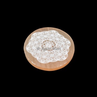 Flower Of Life With Metatron Orange Selenite Charging Plate