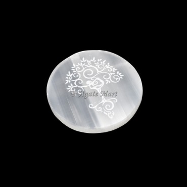 Tree Of Life Engraved Selenite Charging Plate
