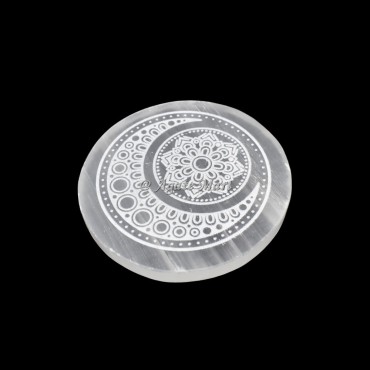 Selenite Disc With Moon Fairy Design Charging Plate