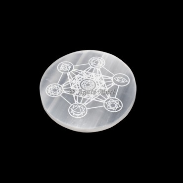 Seven Chakra Metatron Cubs Engraved Selenite Charging Plate