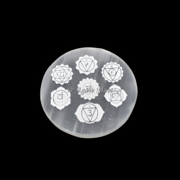 Sanskrit Engraved Symbols Selenite Charging Plate
