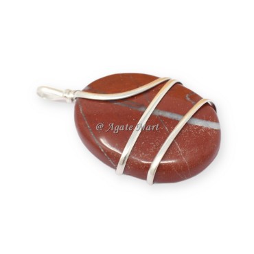 Red Jasper Oval Wire Wraped Pendants
