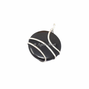 Black Tourmaline Circle Wire Wraped Pendant