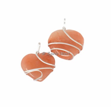 Peach Aventurine Heart Wire Wraped Pendant