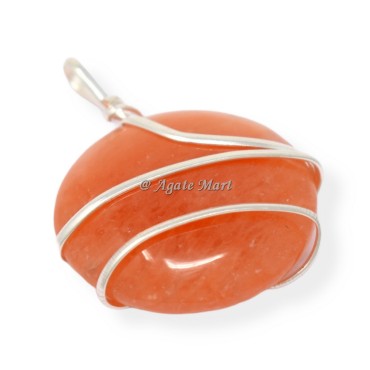 Peach Aventurine Circle Wire Wraped Pendant