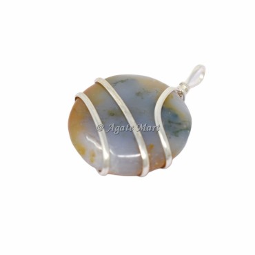Grey Agate Round Wire Wraped Pendants