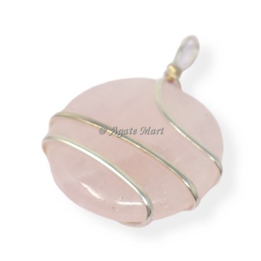 Rose Quartz Circle Wire Wraped Pendants