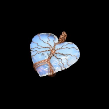Opalite Hand Made Heart With Tree Of Life Wraped Pendant