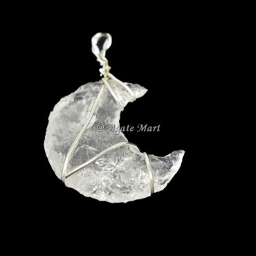 Crystal Quartz Moon Wire Wraped Pendant