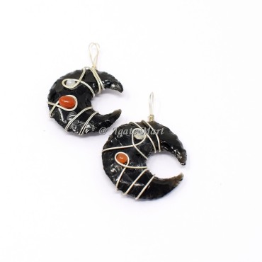 Black Obsidian Moon With Healing Stones Wire Wraped Pendant