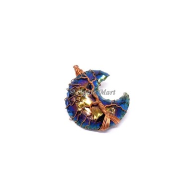 Rainbow Titanium Aura Opalite Moon Tree Of Life Wire Wraped Pendant