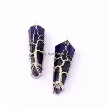 Amethyst Double Terminated Tree Of life Wire Wraped Pendant