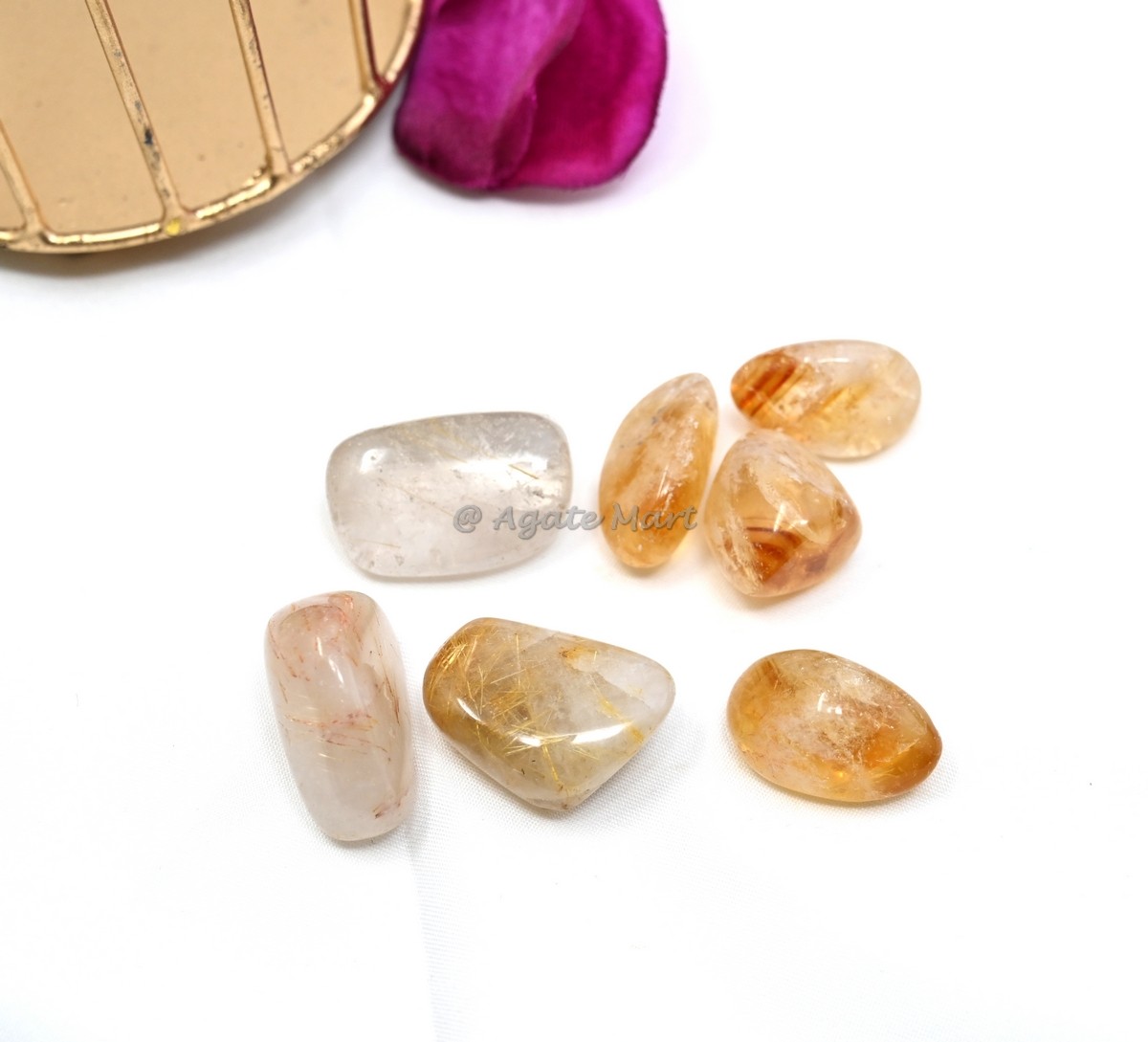 Gold Rutile Quartz Tumbled Stones